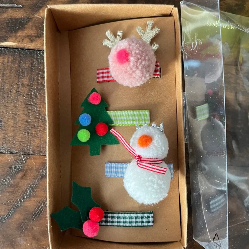 Meri Meri Christmas Holiday Hair Clips‎ Set Reindeer Snowman Tree Holly